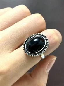 Boho Tối Đen Nhẫn Quá quắt Tròn Mã não đá Ngày kỷ niệm Quà sinh nhật Cho Nữ Sang trọng Đồ trang sức Đối với Tối Buổi tiệc - màu đen - Xem 4