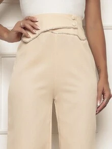 Women Pants - 米色 - 查看 3