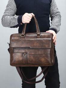 简约百搭休闲纯色公文包 PU 面料防水、防刮、耐磨情人节礼物包夏季中世纪多功能真皮公文包真皮腰包钱包旅行圣诞节假期感恩节手提包男士包旅行必需品复古包情人节假期必需品包笔记本电脑包贴纸包冬季棕色包情人节礼物男士情人节礼物学校笔记本电脑包 - 棕色 - 查看 2