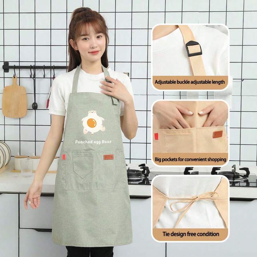 1pc Multicolor Home Kitchen Apron For Men And Women, Waterproof & Oil Proof & Stain Resistant, With Adjustable Straps, Cartoon Pattern, Sleeveless Style - Multicolor - View 1