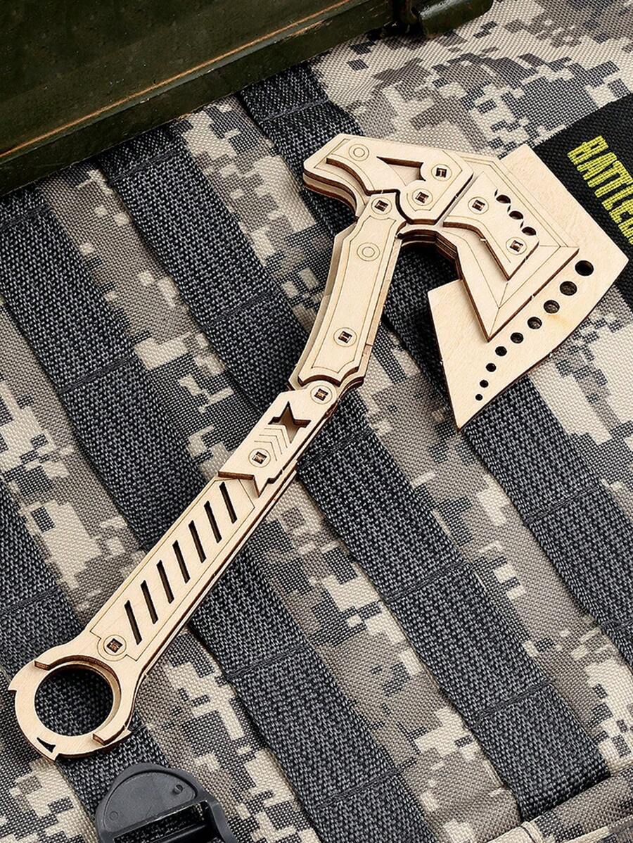 1set Random Color & Style Wooden Puzzle Folding Axe, Diy Handmade 3d Wooden Assembling Hatchet