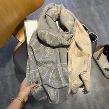 冬季貓新款圍巾女秋冬加厚圍巾冬季流蘇披巾 - 灰色 - 查看 1