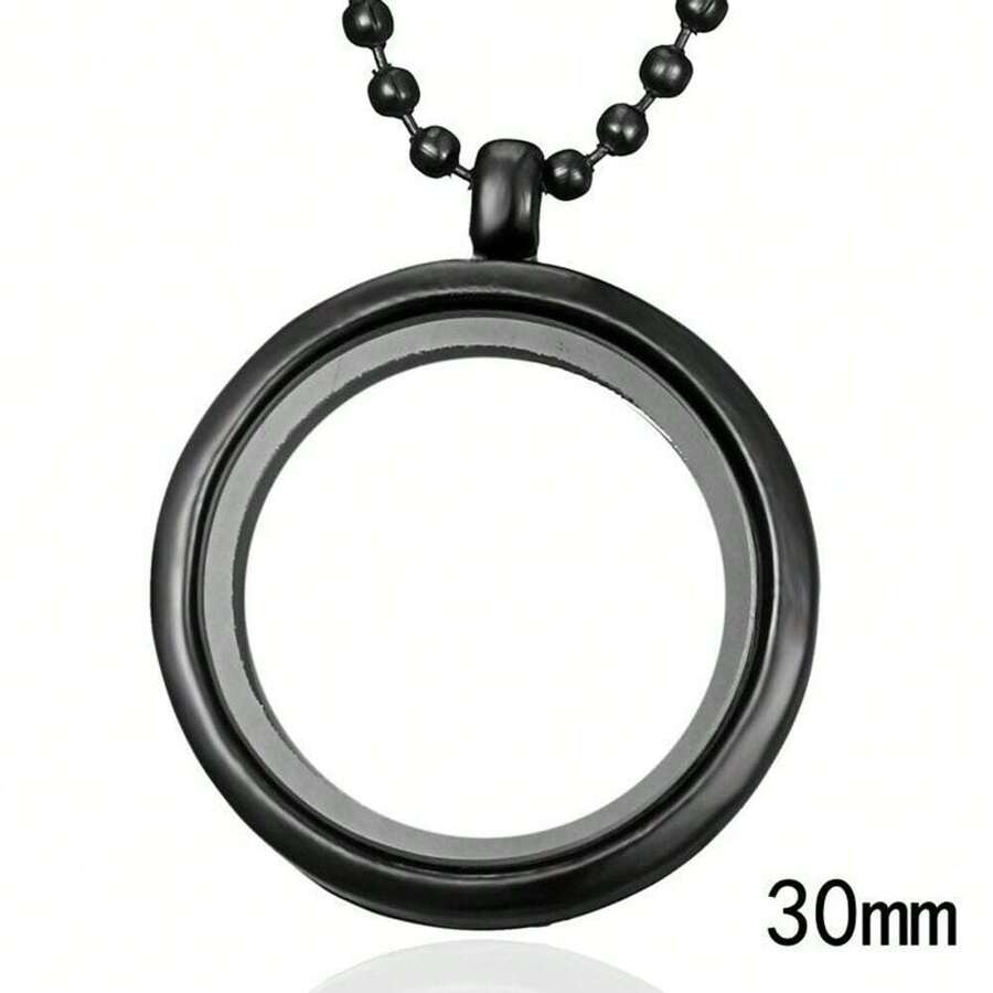 1Pc 30MM Living Memory Floating Locket Charm Glass Pendant Necklace Jewelry - Gun Black - View 1