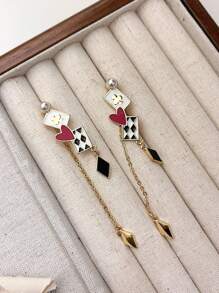 1 paire Boucles d'oreilles pendantes uniques de la Saint-Valentin avec motifs de cartes à jouer contrastées et en forme de cœur