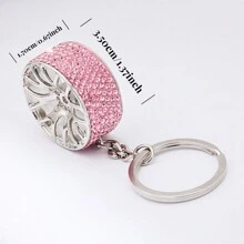 AD 1 Pezzo Pendente Portachiavi A Forma Di Ruota Per Auto In Lega Di Zinco Con Diamante Rosa Incastonato Per Decorazione Fai-da-te Della Chiave Dell'auto - Rosa - Visualizzare 2