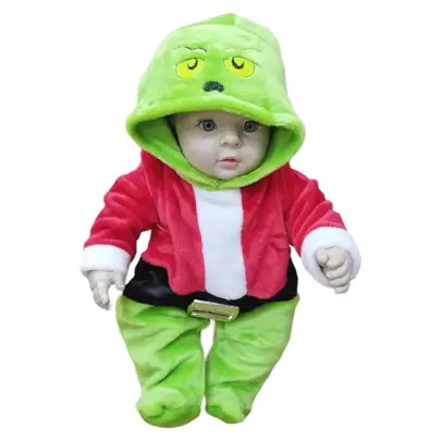 Mameluco Navideño Afelpado Extra Suave Mod. GRIN-CH DE LA NAVIDAD Para Bebé