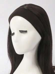 1件純色針織防滑髮帶彈性運動髮箍,適合瑜珈、普拉提、跑步運動等,咖啡色 - 咖啡 - 查看 1