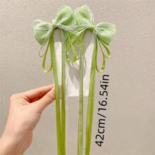 2入組少女漢服風織帶髮夾,有蝴蝶結的童裝髮飾,適用於盤起髮辮的女孩,嬰兒髮夾 - 紅色 - 查看 2