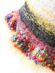 1頂復古經典色條紋針織魚夫帽,邊緣有褶皺,適用於秋冬日常穿著及保暖 - 黃色 - 查看 4