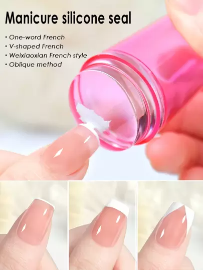 2pcs/Set Nail Art Silicone French Printing Stamp Scraper Kit With Transparent Silicone Stamper Painting Transfer Tool For Nail Design,Nail Supplies,Nail Tools,Nail Art Tools,Back To School,Nails,Nail Tools For Press On Nails