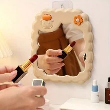 卡通桌面方形化妆镜，可爱绵羊学生美容镜，超吸睛便携式宿舍公主梳妆镜 - 白色 - 查看 5