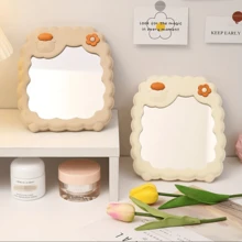 卡通桌面方形化妆镜，可爱绵羊学生美容镜，超吸睛便携式宿舍公主梳妆镜 - 白色 - 查看 2