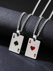 2pcs/Set Personalized Stainless Steel Ace Of Spades Poker Pendant Necklaces, Couple Jewelry - Poker - View 1