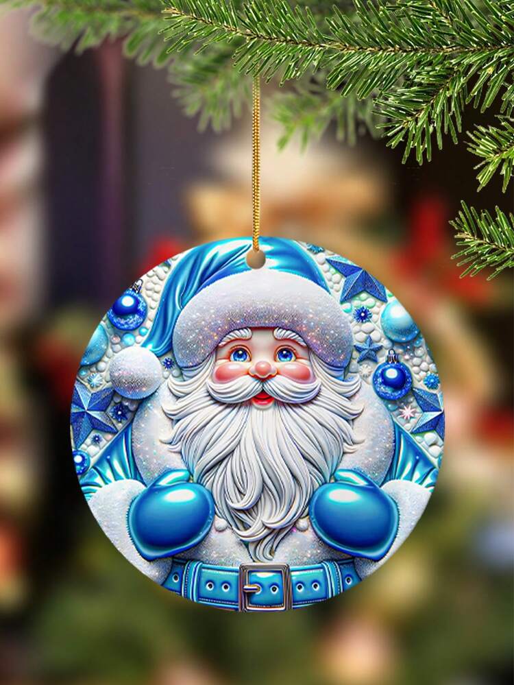 1pc 8cm * 8cm 2d Blue Santa Claus Pendant With Gold Rope Suitable For Christmas Tree Decoration, Holiday Atmosphere And Family Gathering - Multicolor - View 1
