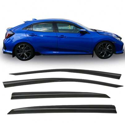 4PCS Window Visors Fit For 2017-2021 Hondas' Civic Hatchback, Mugen Style Smoke/Tinted Acrylic Tape-On Auto Car Window Visors Vent Shade Rain Sun Wind Deflector Guard, Sporty Valentine Upgrade