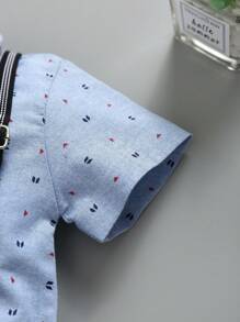 SOLOCOTE 男嬰紳士正裝套裝,適合婚禮、洗禮儀式、特殊場合；連結襯衫 & 吊帶褲 & 領結套裝 - 藍色 - 查看 5