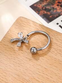 1pc Simple 316L Stainless Steel Flower Shape Heart Shape Bow Round Star Pendant Fan Shape Piercing Nipple Ring Ladies Date Gift - Multicolor - View 8