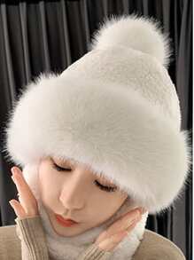 1件女式白色防風帽,配備圍巾、口罩、耳部保護和加厚保暖,適合秋冬戶外活動 - 白色 - 查看 2