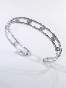 18k镀金镂空几何水钻微镶锆石铜戒指，可调节尺寸，奢华宽版，优雅女士礼物 - 金戒指 - 查看 3