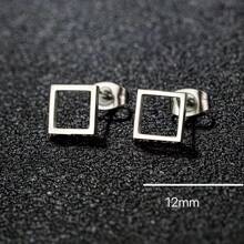 1對不鏽鋼耳環時尚極簡幾何方形耳環女士珠寶 - 銀色 - 查看 3