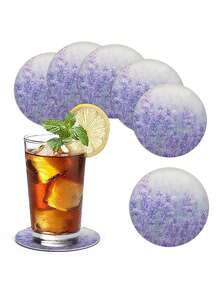 2入組紫色薰衣草印花耐熱、防滑家用杯墊,節日裝飾面皮革杯墊 - 彩色 - 查看 5