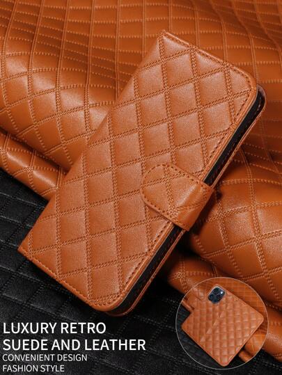 Compatible With IPhone 17 Pro Max/17 Pro/17/Air/16 Pro Max/16/15/14/13 Plaid Pattern Card Slot Shockproof PU Flip Phone Case For Samsung//Redmi/OPPO/