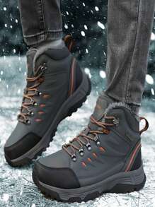 男士冬季保暖保暖内衬加厚防滑雪地靴，适合跑步、登山和徒步旅行等户外运动 - 深灰色 - 查看 3