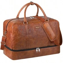 通用款周末旅行者隨身行李袋,附帶隨身行李袋,防水鞋格,皮革手提運動袋,商務旅行旅行袋,健身袋,校園用大袋,假期用的復古豪華旅行套件,旅行用品,旅行組織袋,旅行必備配件 - 棕色 - 查看 1