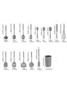 Conjunto De Utensilios De Cocina De 15 Piezas Con Mango De Acero Inoxidable Y Silicona, Herramientas De Cocina, Hogar - Gris - Ver 2