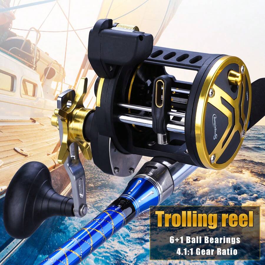 Sougayilang 4.1:1 齒輪比強力拖釣釣線輪左右手鹹水海釣釣線輪強力拋餌釣線輪