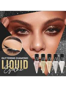 5pcs/Set Shiny Rhinestone Eyeliners Waterproof Eyeshadow Rose Gold Silver Color Glitter Sequin Eyeliner Eye Shadow Makeup Y2K Beauty Cosmetics - Khaki - View 2