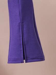 Young Girl Cartoon Pattern Printed Round Neck Sportswear And Split Hem Pants - Purple - View 7