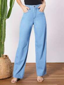 Women Jeans - 中等水洗藍 - 查看 1