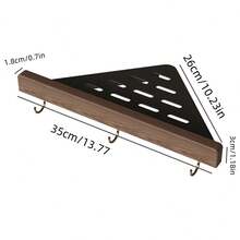 北歐風格核桃木三角浴室架,角落置物架適用於洗髮水,沐浴露,不需打孔安裝 - 黑色 - 查看 4