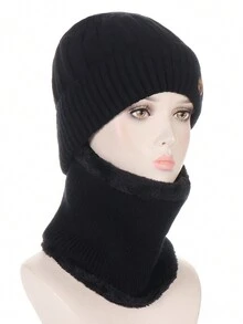 Winter Warm Knitted Hat & Scarf Set For Daily Life, Home, Outdoor Activities, 1pc Winter Cycling Hat - Black - View 9