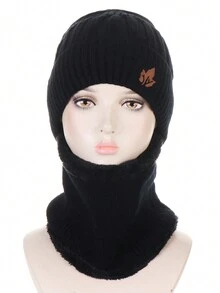 Winter Warm Knitted Hat & Scarf Set For Daily Life, Home, Outdoor Activities, 1pc Winter Cycling Hat - Black - View 3