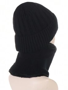 Winter Warm Knitted Hat & Scarf Set For Daily Life, Home, Outdoor Activities, 1pc Winter Cycling Hat - Black - View 8