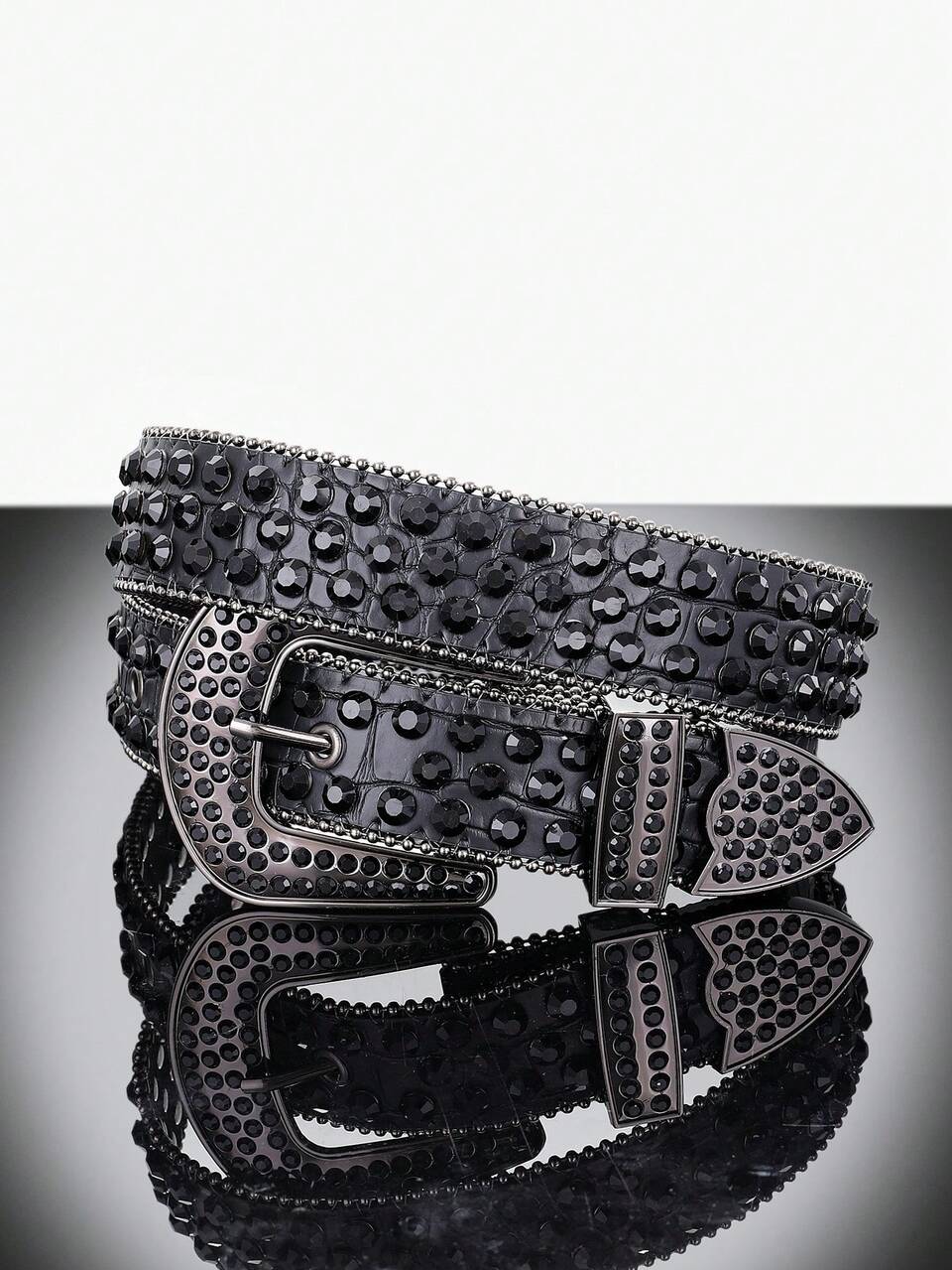1pc Black Dopamine Heavy Industry Western Style Men's Belt With Rhinestones For Boyfriend Gifts Street Halloween