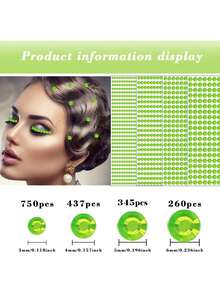 Finego 1799 件 4 張水鑽貼紙 3/4/5/6 毫米自黏水鑽寶石適用於臉部眼睛化妝頭髮身體 - 綠色 - 查看 2
