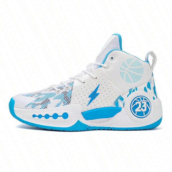 Men's High-Top Leather & Mesh Contrast Casual Basketball Shoes With Candy-Colored Rubber Outsole, Outdoor Sports Sneakers