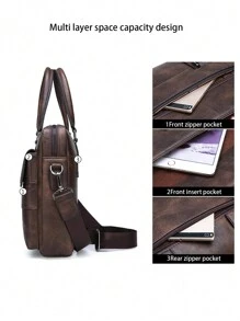 简约百搭休闲纯色公文包 PU 面料防水、防刮、耐磨情人节礼物包夏季中世纪多功能真皮公文包真皮腰包钱包旅行圣诞节假期感恩节手提包男士包旅行必需品复古包情人节假期必需品包笔记本电脑包贴纸包冬季棕色包情人节礼物男士情人节礼物学校笔记本电脑包 - 棕色 - 查看 6