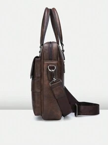 简约百搭休闲纯色公文包 PU 面料防水、防刮、耐磨情人节礼物包夏季中世纪多功能真皮公文包真皮腰包钱包旅行圣诞节假期感恩节手提包男士包旅行必需品复古包情人节假期必需品包笔记本电脑包贴纸包冬季棕色包情人节礼物男士情人节礼物学校笔记本电脑包 - 棕色 - 查看 5