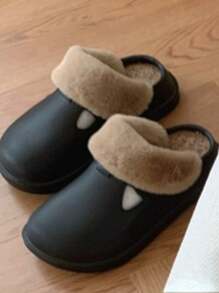 女士冬季暖和舒適的家居拖鞋,可拆卸底座,休閒時尚毛絨防水防滑鞋 - 彩色 - 查看 2