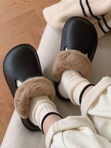 女士冬季暖和舒適的家居拖鞋,可拆卸底座,休閒時尚毛絨防水防滑鞋 - 彩色 - 查看 3