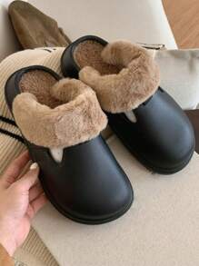 女士冬季暖和舒適的家居拖鞋,可拆卸底座,休閒時尚毛絨防水防滑鞋 - 彩色 - 查看 1