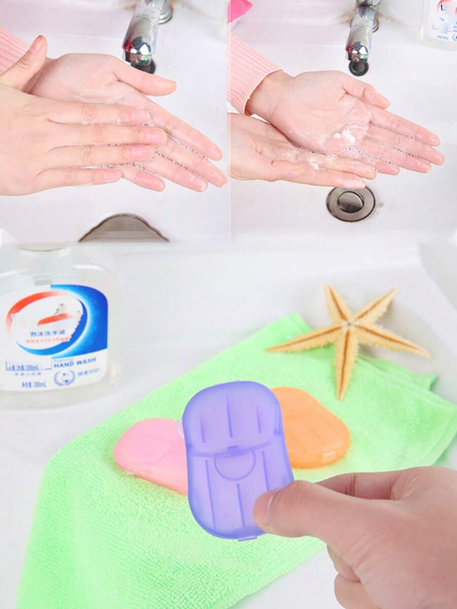 1包攜帶方便的戶外旅行一次性肥皂片,長效芬芳花瓣手部肥皂片,迷你花瓣旅行肥皂片,戶外旅行抗菌手部肥皂片,泡沫肥皂片,香氣泡沫沐浴片 - 紫色 - 查看 1