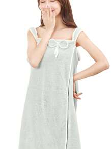 Towel Robe Bathroom Outlet Bedroom With Buttons Bow Detail Absorbent Soft - Grey - View 5