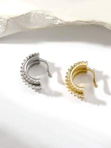 1pc Fashionable European And American Vintage Luxurious Cubic Zirconia Geometric C Shaped Ear Cuff For Women - Silver - View 4