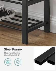 SONGMICS Shoe Bench, 3-Tier Shoe Rack For Entryway, Storage Organizer With Foam Padded Seat, Linen, Metal Frame, For Living Room, Hallway, 12.2 X 31.9 X 19.3 Inches - màu đen - Xem 4