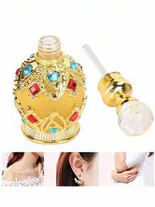 1入組/15毫升古董風格香水瓶阿拉伯風格精油滴瓶空可加香料瓶,阿拉伯女性香水瓶,古董風格精油香水瓶,女性禮物,旅行,情人節（不含香料,只有空瓶）閃亮典雅的奢華高級金鑽旅行瓶 - 金色 - 查看 2
